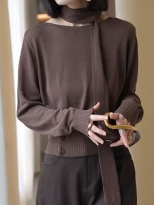 SUOXIMENG | Áo len dệt kim cổ tròn màu nâu cỡ lớn thời trang thu đông mới về cho nữ dáng rộng thoải mái chất liệu len thường ngày