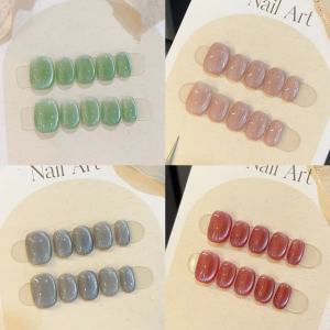 Handmade Cat Eye Nail Art Stickers Short Wearable Detachable Pure Color Flashing Design False Nails Beauty Tools from China