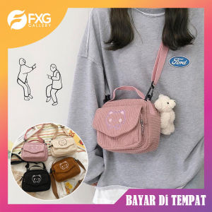 FXG Tas Selempang Corduroy Kasual Perempuan Tas Bahu Wanita Bordir Vintage Tas Tangan Korea BAG08