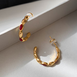 CAFFTI | Red Zircon Sterling Silver Elegant Hoop Earrings