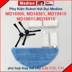 Phụ kiện robot hút bụi Medion MD18500 MD18501 MD19510 MD19511MD16510 / iLife V3S V5S. Khăn Lau Lọc Bụi Chổi Cạnh/