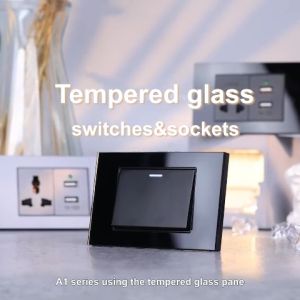 【💡10 Years Warranty💡】Wall Switch Light Socket Power Socket Panel Concealed Installation Type 118 with LED 13A 250V Tempered Glass Panel 1/2/3/4 Gang Light Switch 1 Switch 5 Hole Socket
