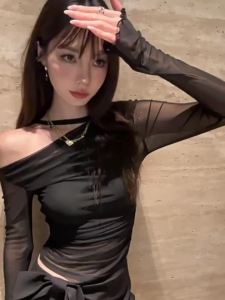 ✨✨✨ เสื้อแขนยาวรัดรูป ปาดไหล่ ผ้าบาง ซีทรูแขนยาว ใส่ไปร้านเหล้า