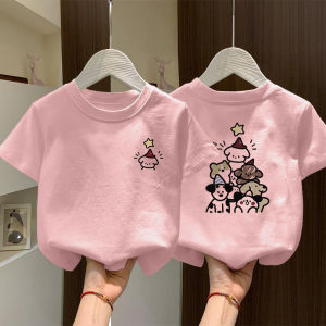 Girls Cotton T-Shirt Short Sleeve Cartoon Dog Summer Korean Style Childrens Clothing Loose Fit Breathable round Neck Top