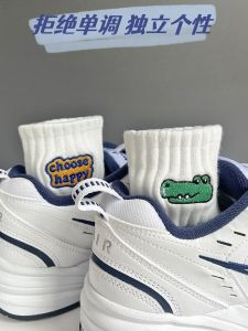 Tube Socks Men and Women Purified Cotton Sweat-Absorbent and Deodorant Cartoon Embroider Sports Low Ankle Trendy Teenagers Stylish Couple Socks