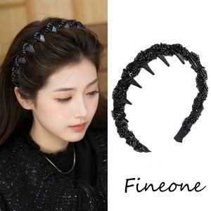 Temperament Black Shiny Handmade Beaded Headband Fashion Versatile Headband For Women Girls Headwear Hair Accessories