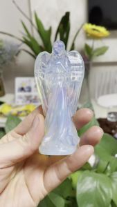 Natural Albumin Stone Angel Statue Stone Carving Natural Opal Crystal Reiki Healing Figurine Home Decoration Trinket Craft Gift