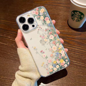Transparent Silicone Phone Case For iPhone 17 16 15 14 13 12 11 Pro XS Max X XR 6 7 8 Plus Mini Air 17E 16E Flower Back Cover