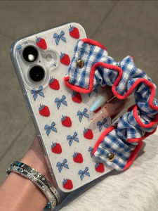 Strawberry Fold Phone Case with Butterfly Knot Girl Style for iPhone 17/16 pro Xiaomi 15/14 New Huawei Pura80/70 Soft Shell