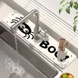 VIKAMA Halloween Cute Spider Printed Faucet Mat Quick Drying Non Slip Floor Mat Boo! Printed Floor Mat For Home Decoration