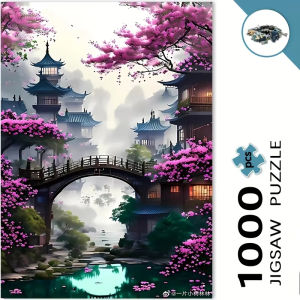 A 1000pcs Puzzle Featuring Purple Flowers And House Designs - Scratch-Resistant And Designed for Advanced Skill Levels
