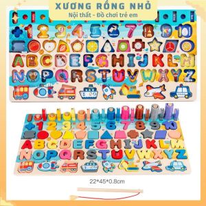 Đồ chơi Câu cá gỗ đa năng 6in1 bảng chữ cái và ghép số học chữ số cho bé bộ bảng số và chữ thông minh Tiếng Anh