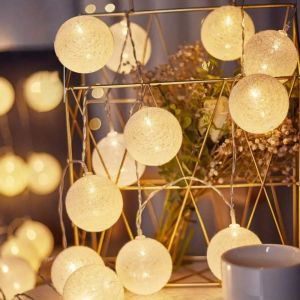 Wedding Garland Festoon Fairy Light LED Cotton Ball Light String Valentines Day Room Decor Outdoor Party Ramadan Decoration