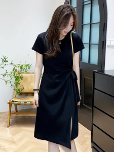 Shalldoer | Irregular Waist-accentuating Slit Dress
