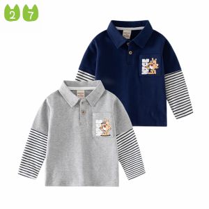 Spring Autumn Childrens Long Sleeve Polo Neck T-Shirt Boys Base Layer Shirt Dog Pattern Cotton Blend Casual Top for Kids