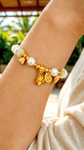 Black Aurora Pearl Bracelet 8mm Satin Gold Lotus Seedpod Lotus Root Charm Bracelet Chinese Style Peace Lucky Daily Jewelry