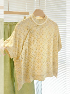 This Years Popular Summer New Arrival National Style New Chinese Style Yellow Floral Design Tops Womens Chic Niche Style Short Sleeve Shirt