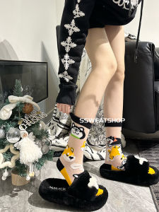 SSWEATSHOP Womens Spring Summer Thin Glass Fiber Animal Pattern Breathable Green Mid-Calf Socks Fashionable Street Style