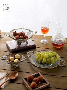 ชามเก็บของแบบย้อนยุคสไตล์ยุโรป ชามใสทำจากแก้วและทองแดง ตกแต่งบ้าน ชามใสสำหรับโต๊ะกาแฟ ชามใสสำหรับใส่ผลไม้