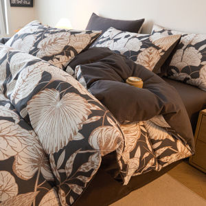 Nordic Style Pure Cotton Flocking Bedding Set Thickened Three-Piece Dormitory Three-Piece Four-Piece Coverlet Sheet Pillowcase