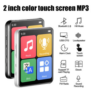Mini Portable MP3 MP4 Music Player 2-inch Touch Screen Bluetooth MP3 Player Student Walkman with Speakers FM Radio Recording Learning