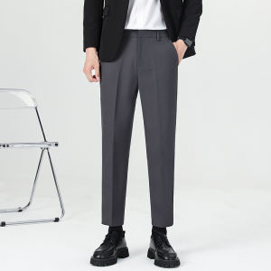 Romon Mens Straight Leg Casual Pants Anti-Wrinkle Business Leisure Nine-Tenths Length Autumn Westwear Youth Summer Fashion
