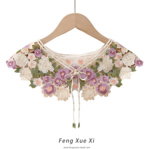 Violet Crocheted Lace Collar Lace Spring and Summer Cut Out Cloud Shoulder Outerwear Shawl Womens Thin Decorative Fake Collar