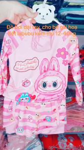 Đồ bơi bé gái 2 mảnh dài tay tặng kèm mũ họa tiết labububikini bé gáibộ quần áo bơi bé gái 10-40kg