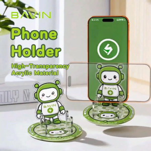 BAVIN Acrylic Transparent Phone Stand w/ Robot Design Phone Holder for Desk Compatible for Smartphones