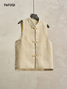 Early Spring New Chinese Style Womens Vest Butterfly Embroidery Layering Top Stand Collar Reformed Tang Costume Upperwear