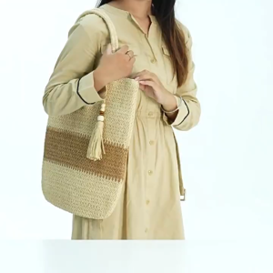 Large Capacity Straw Woven Tote Bag Womens Summer Fashion Versatile Shoulder Bag Beach Vacation Beachside Casual Handbag