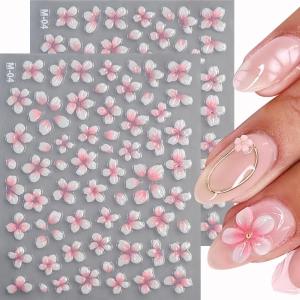 1/2Pc 5D Pink Jelly Cherry Blossom Nail Stickers Spring Floral Self-Adhesive Nails Decals Ice Transparent Sakura Manicure Slider
