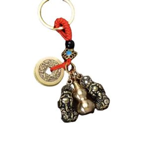 【นำโชค】จี้ปี่เซียะทองเหลืองคู่ พวงกุญแจจี้ปี่เซียะทองเหลืองสิบสองราศี ดึงดูดทรัพย์และโอน จี้ทองเหลืองปี่เซียะ