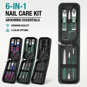 6-IN-1 Portable Nail Clipper Set Travel Manicure Kit for Men & Women–Includes Nail ClippersScissorsFile & Grooming Tools Black