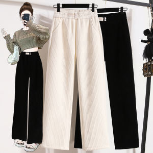 High Waist Wide Leg Pants Womens White Floor Length Casual Trousers Long Pants Autumn 2025 New Style Elegant Draped Pants