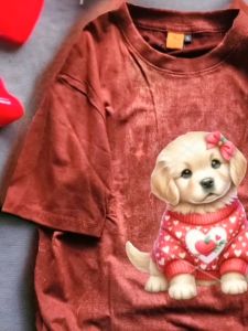 เสื้อยืดลายสุนัข ผ้าคอตตอนฟอกวินเทจ แขนสั้น น่ารัก สำหรับวันหยุด 2024