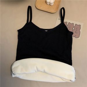 Warm Thermal Vest Women Winter Solid Color Casual Velvet Camisole Tops Sleeveless Thick Elastic Bottom Underwear Tank Tops