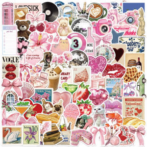 100pcs New Cute Pink Y2K Girl Cartoon Stickers Aesthetic Waterproof DIY Phone Scrapbook Diary Retro Decoration PVC Sticker Toys