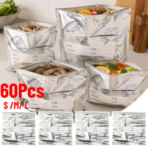 60Pcs Large Capacity Aluminum Foil Food Storage Bags Freezer Sealed Organizers Reusable Zipper Bags For Vegetables Meat Cooked Food