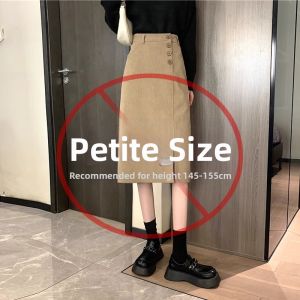 Trendy Elegant French Design Corduroy Slit Slimming Midi Skirt