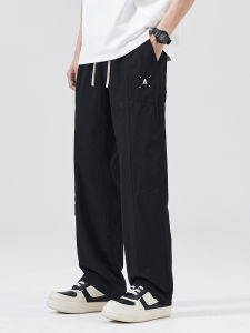 กางเกงลำลองชายผ้าไหมน้ำแข็ง UKTK ทรงหลวม ทรงตรง บาง กางเกงขายาวลำลอง ทรงหลวม สไตล์ฤดูใบไม้ผลิและฤดูร้อน