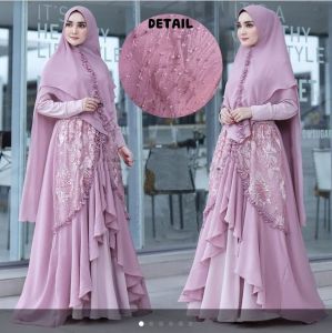 SIGAWA-(COD) Gamis Syari Fatimah Aplikasi bordir Payet Mutiara Terbaru Mewah Dan Elegan Cocok Buat Pesta Kondangan