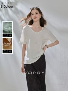 3COLOUR·S | Lyocell Linen V-Neck Short Sleeve T-Shirt M