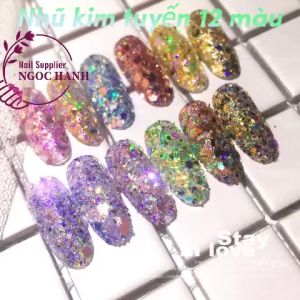 Nhũ kim tuyến 12 màu sequin kim sa lấp lánh trang trí móng đắp ẩn gel phong cách Hàn Nhật - PN001
