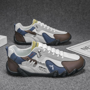 Mens Slip-On Sports Casual Shoes Leather Surface Work Trendy Shoes Anti-Slip Soft Bottom Large Size 46 Autumn Season