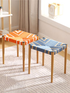 Home Use High Square Woven Bench Metal Frame Imitation Hemp Rope Simple Modern Style Low Table Dining Chair Solid Wood
