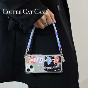 Cute Party Animal Phone Case for  15 pro Womens Crossbody Handheld Strap Mirror Finish Silicone Protective Cover