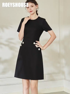 ĐẦM DÁNG SUÔNG CỔ CHỮ V ĐÍNH NÚT THANH LỊCH