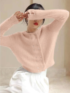 CHOEFULYN | French Soft Blue Double-breasted Mohair Sweater Knit Cardigan