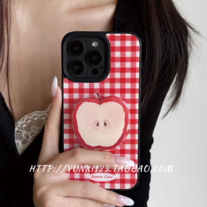 YUNXI Korean Style Ins Red Plaid Fruit Phone Stand Protective Case for iPhone 17 pro Max Apple 16 plus 15 New Model 12 Girl 14 pro Simple 13 pro Anti-Fall 11 Protective Cover